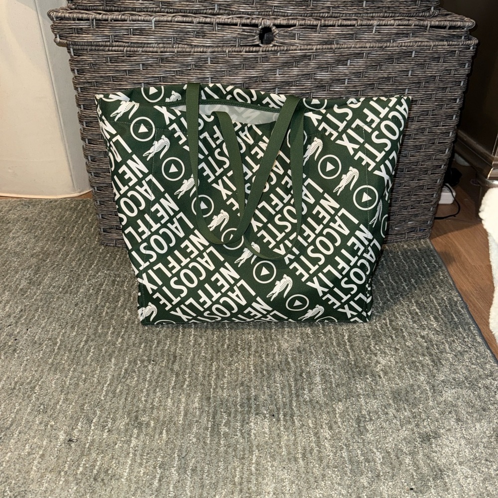 Lacoste Netflix edition  Green and White Tote Bag